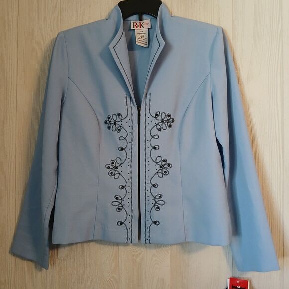R&K Originals Size 6P Navy/Bluebell Padded Shoulder Embroidered Blazer Jacket - Picture 1 of 9
